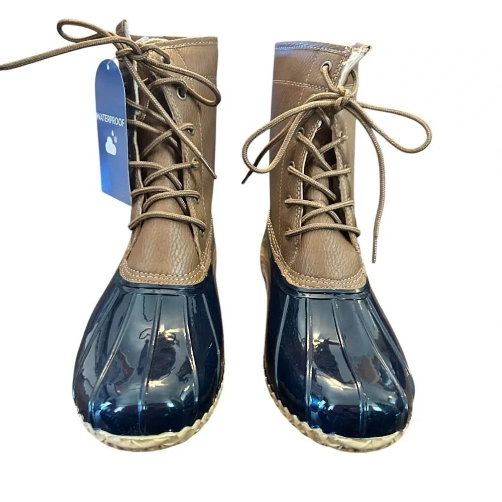 JBU Maplewood Navy/Tan Waterproof Rain Boots NWT Size 10